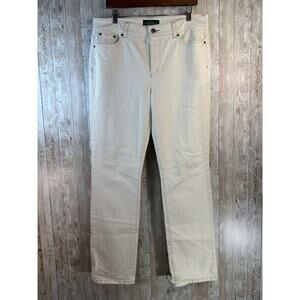 Lauren Ralph Lauren Jeans Women sz 14 Ivory‎ beige Denim Pockets Modern Straight
